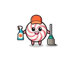 cute swirl lollipop character as cleaning services mascot vector