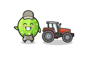 the cactus farmer mascot standing beside a tractor vector