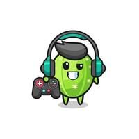 mascota de jugador de cactus sosteniendo un controlador de juego vector