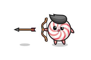 illustration of swirl lollipop character doing archery vector