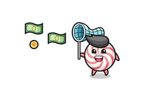 illustration of the swirl lollipop catching flying money vector