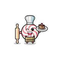 swirl lollipop as pastry chef mascot hold rolling pin vector