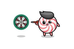 cute swirl lollipop is playing dart vector