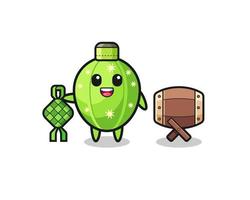 cactus muslim character are celebrating Eid Al Fitr vector