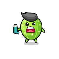 cactus mascot having asthma while holding the inhaler vector