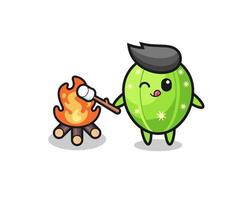 cactus character is burning marshmallow vector