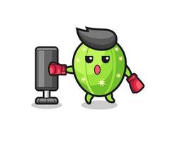 cactus boxer cartoon doing training with punching bag vector