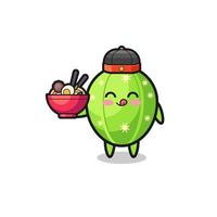 cactus as Chinese chef mascot holding a noodle bowl vector