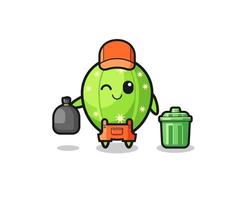 la mascota del lindo cactus como recolector de basura. vector
