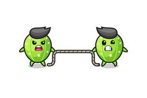 cute cactus character is playing tug of war game vector