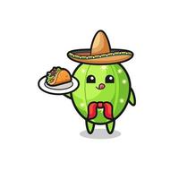 mascota de chef mexicano de cactus sosteniendo un taco vector