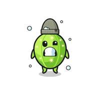 cute cartoon cactus with shivering expression vector