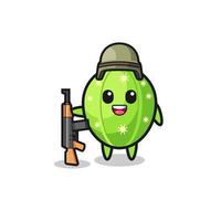 cute cactus mascot as a soldier vector