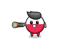 poland flag mascot holding flashlight vector