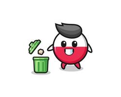 illustration of the poland flag throwing garbage in the trash can vector