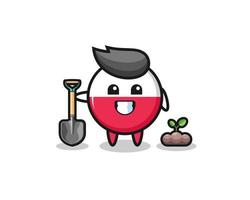 cute poland flag cartoon is planting a tree seed vector