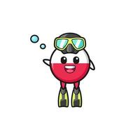 the poland flag diver cartoon character vector