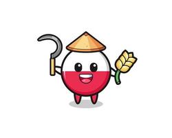 poland flag Asian farmer holding paddy vector