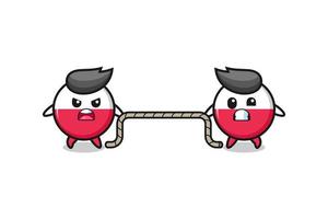 cute poland flag character is playing tug of war game vector