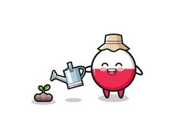 cute poland flag is watering plant seeds vector