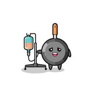 cute frying pan character standing with infusion pole vector