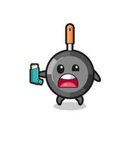 frying pan mascot having asthma while holding the inhaler vector