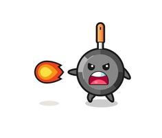 cute frying pan mascot is shooting fire power vector