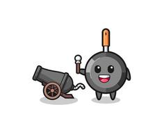 cute frying pan shoot using cannon vector