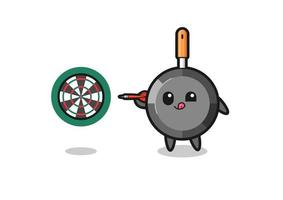 cute frying pan is playing dart vector