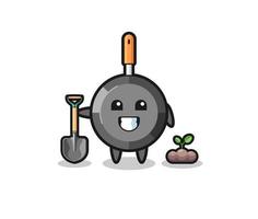 cute frying pan cartoon is planting a tree seed vector