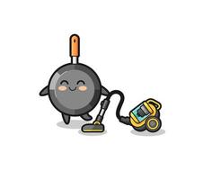 cute frying pan holding vacuum cleaner illustration vector