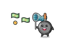 illustration of the frying pan catching flying money vector