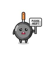 cute frying pan hold the please help banner vector