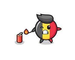 belgium flag mascot illustration playing firecracker vector