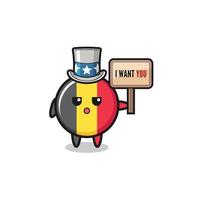 belgium flag cartoon as uncle Sam holding the banner I want you vector