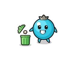 illustration of the blueberry throwing garbage in the trash can vector