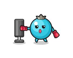 blueberry boxer cartoon doing training with punching bag vector