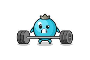 cartoon of blueberry lifting a barbell vector