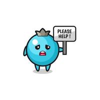 cute blueberry hold the please help banner vector