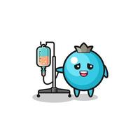 cute blueberry character standing with infusion pole vector