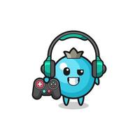 blueberry gamer mascot holding a game controller vector