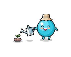 cute blueberry is watering plant seeds vector