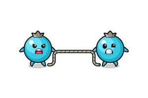 cute blueberry character is playing tug of war game vector