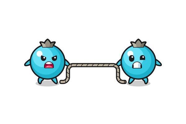 cute blueberry character is playing tug of war game