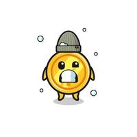 cute cartoon medal with shivering expression vector