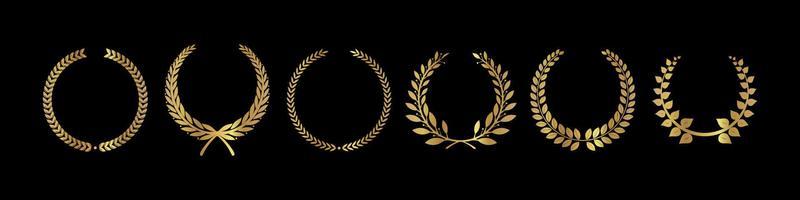 Golden laurel wreath. Realistic crown, leaf shapes winner prize, foliate crest 3D emblems.