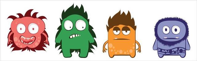 Set of isolated funny furry monsters vector