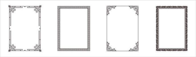 Set of Decorative vintage frames and borders set,Gold photo frame with corner Thailand line floral for picture vector