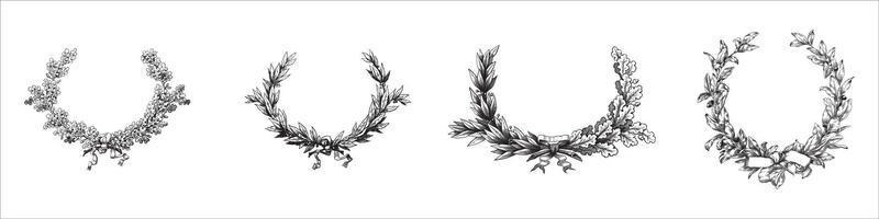 Laurel wreath. Decorative element at engraving style. vector