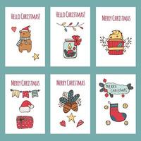 Christmas hand drawn card set. vector